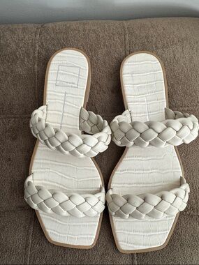 Braided Double-Strap White Women’s Slide Sandals